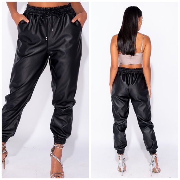 •Jogging Thru the City• Faux Leather Joggers - Picture 3 of 3